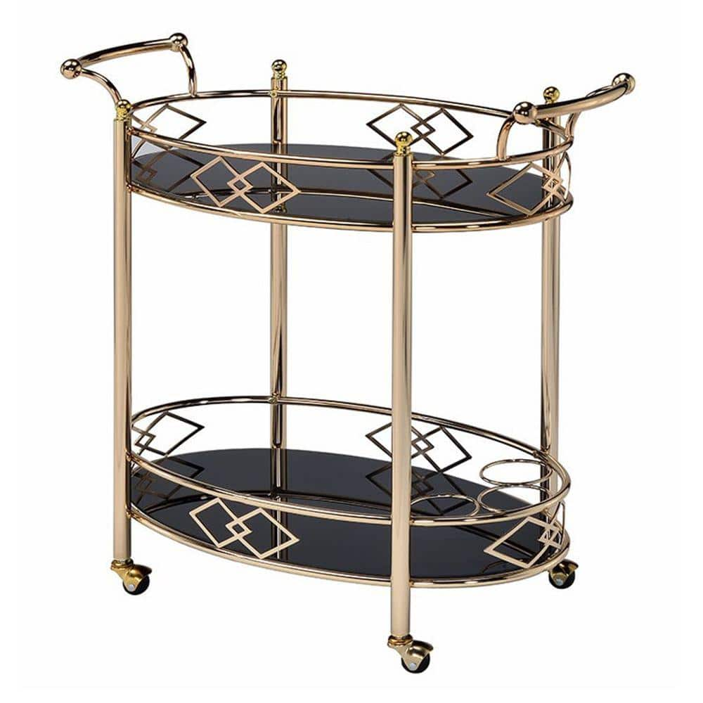 Benjara Gold and Black Metal Framed Serving Cart with Tempered Glass ...