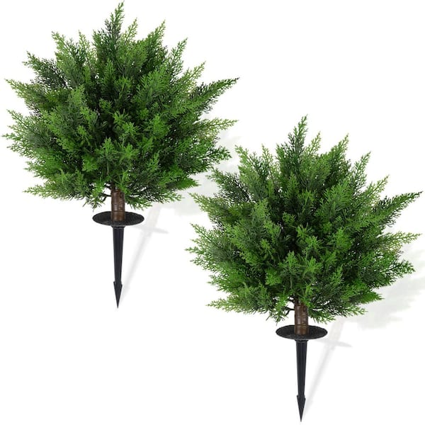 1. 6 ft. Artificial Cedar Tree with Ground Spike Faux Shrub Bushes for Room Front Porch Garden Backyard Decor(set of 2)