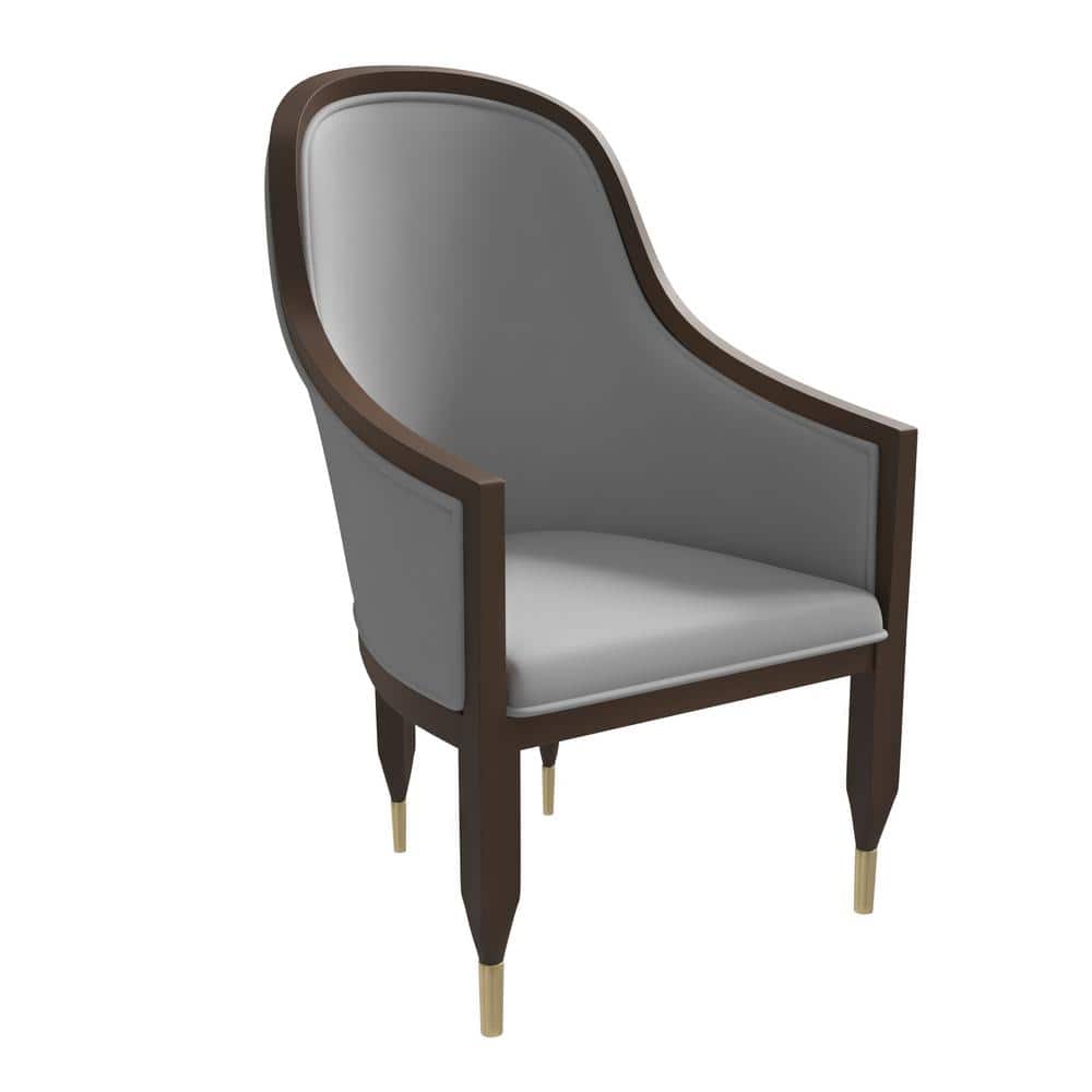 Light Grey Leather Upholstered Arm Chair with Wood Frame