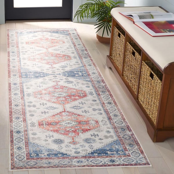 Arizona 3 ft. x 8 ft. Rust/Beige Machine Washable Distressed Ornate Border Runner Rug