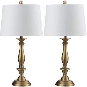 Brighton 29 in. Gold Candlestick Table Lamp with Off-White Shade (Set of 2)