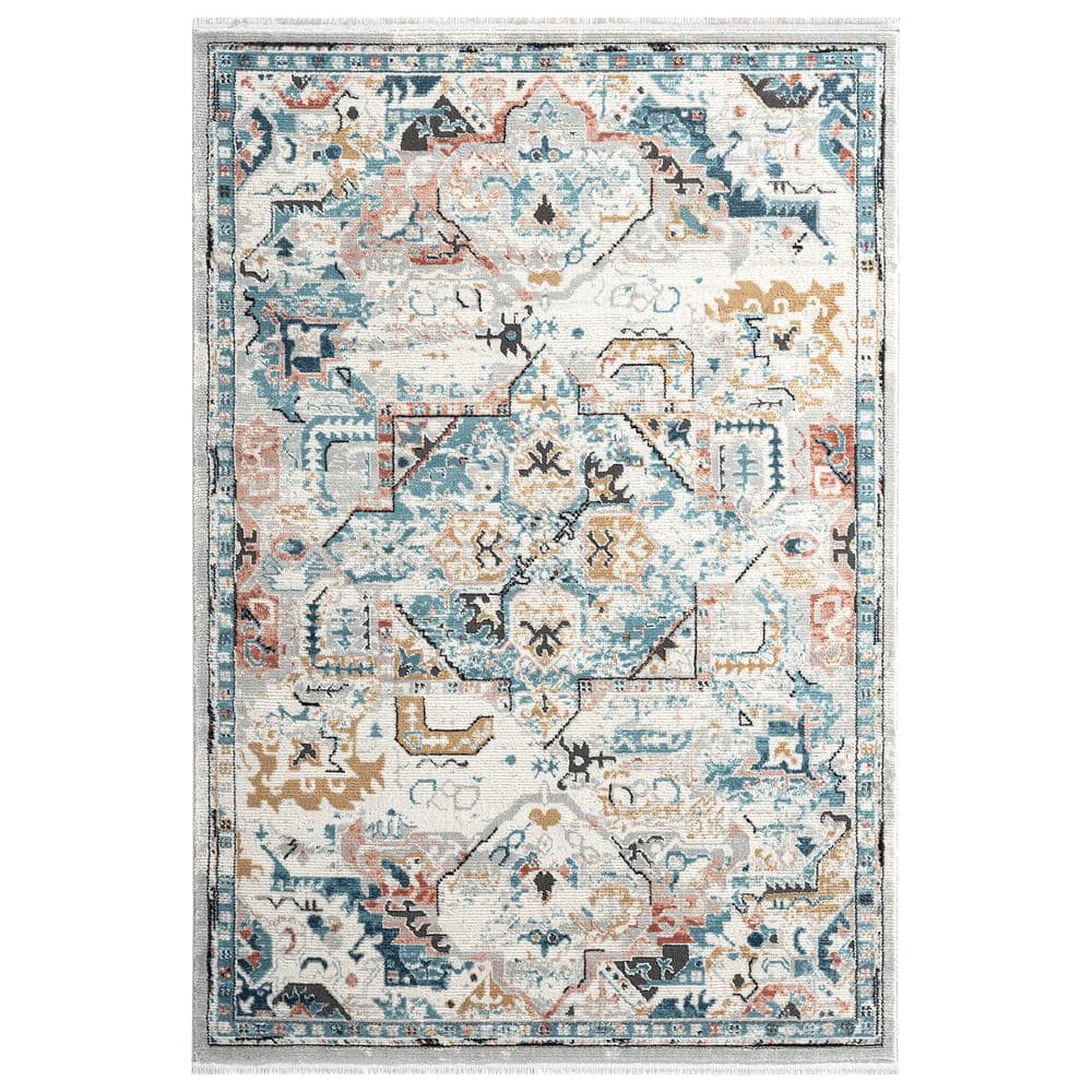 Abani Azure Collection Light Cream 5  x 8  Medallion Vintage Area Rug