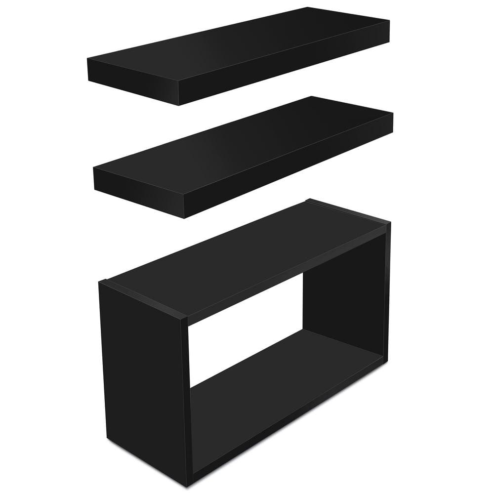 Floating Shelves and Box for Wall 3 Pack- 16 in. W x 5.5 in. D Black Decora
