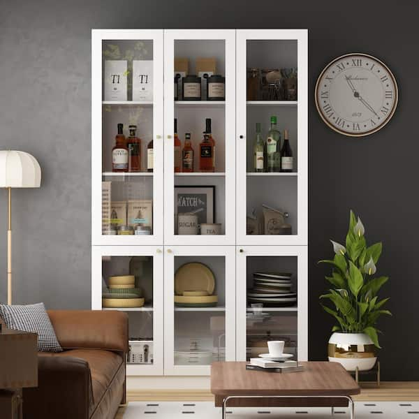 FUFU&GAGA 70.9 in. H White Wood 2-Acrylic Door Accent Cabinet with 3-Tier  Shelves and 2-Drawers Storage Cabinet Bookshelf Cupboard KF260026-12 - The  Home Depot