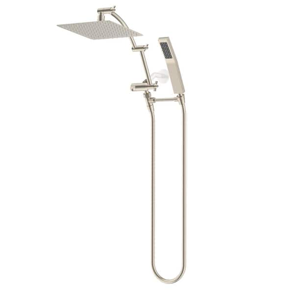 Rainfall 1-Spray 10 in. Dual Wall Mount Fixed and Handheld Shower Head 1.8 GPM in Brushed Nickel Finish