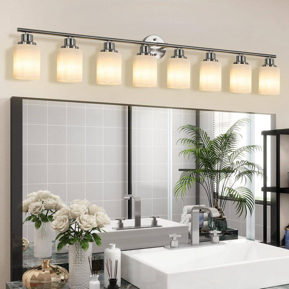 52 in. 8-Light Vanity Light Wall Sconce in White Finish, Frosted Glass Shades for Bathroom or Hallway(No Bulbs) price history on PriceWatchPro