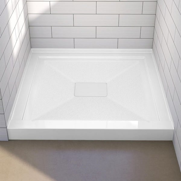 34 in. x 34 in. Acrylic Single Threshold Alcove Floor Rectangular Shower Pan Base with Center Drain in White