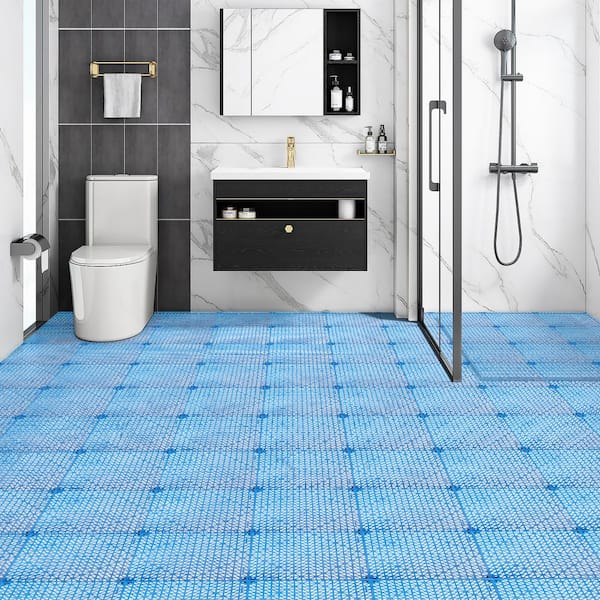 Interlocking Drainage Mat Floor Tiles 12 x 12 x 0.6 in. PVC Interlocking Gym Flooring Tiles Mat (Blue 55 Pcs,55 sq ft)