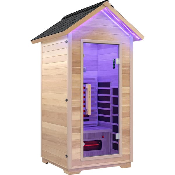 2-Person Outdoor Red Cedar and Hemlock Wet/Dry Sauna with FIR Infrared, Star Night Color Lights and Touch Pad Controller
