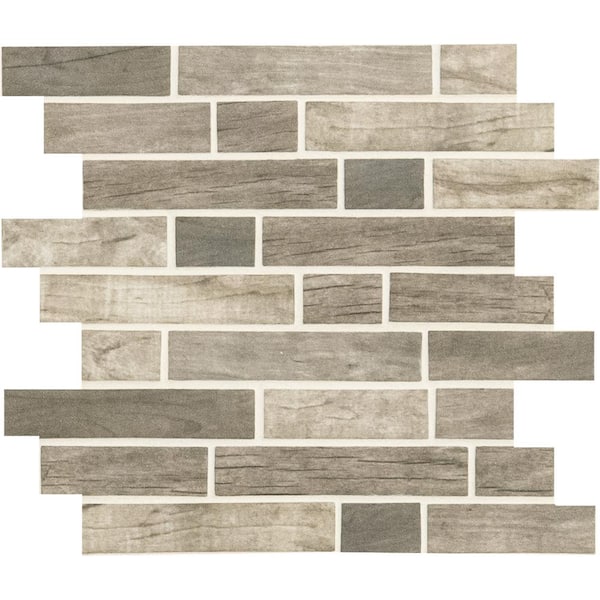 MSI Driftwood Interlocking 12 in. x 12 in. Matte Glass Wood Look Mesh-Mounted Mosaic Wall Tile (14.55 sq. ft./Case)