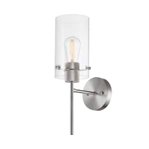 Cusco 1-Light Brushed Nickel Wall Sconce with Clear Glass Shade