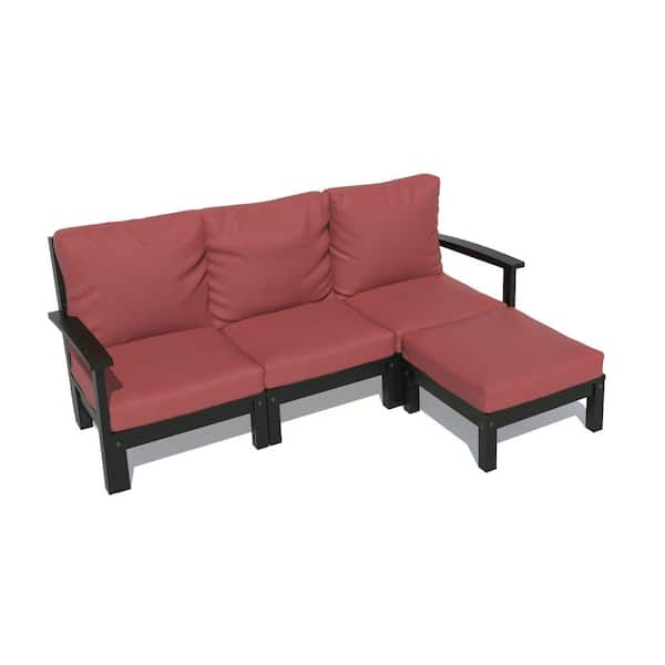 Highwood Bespoke Deep Seating 2-Piece Plastic Outdoor Couch and Ottoman with Cushions