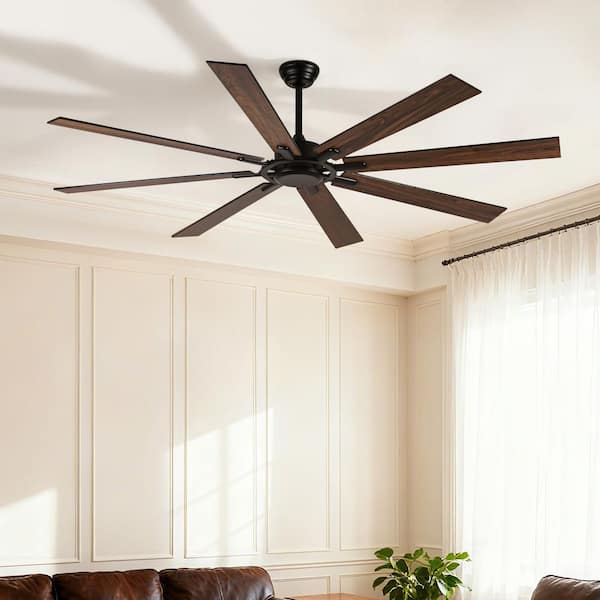 72 in. Indoor/Outdoor Black 6-Speed Black Blades 3-Size Downrod Mount Standard Ceiling Fan with Remote Control