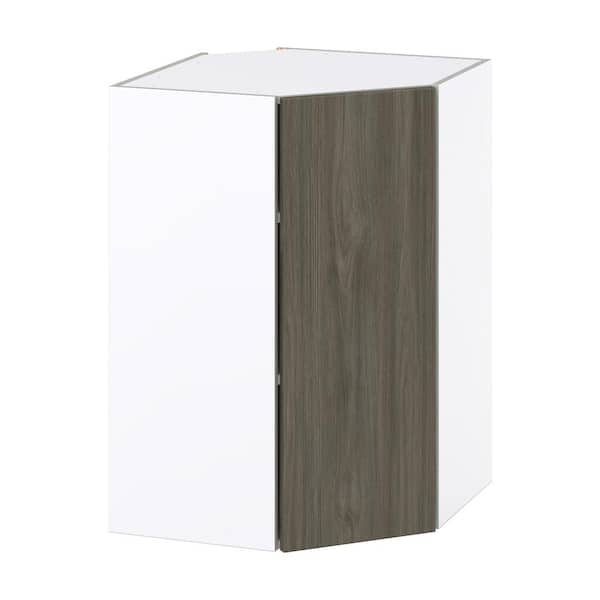 J COLLECTION 24 in. W x 35 in. H x 14 in. D Medora textured Slab Walnut Assembled Diagonal Corner Wall Kitchen Cabinet