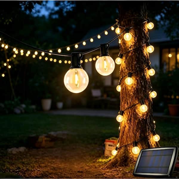 25-Light 50 ft. Outdoor Solar LED G40 Integrated LED Globe Shatterproof 2700K Patio Garden String-Light