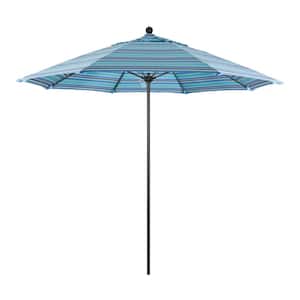 9 ft. Black Aluminum Commercial Market Patio Umbrella with Fiberglass Ribs and Push Lift in Dolce Oasis Sunbrella