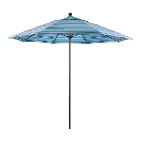 California Umbrella 9 ft. Black Aluminum Commercial Market Patio Umbrella with Fiberglass Ribs and Push Lift in Dolce Oasis Sunbrella
