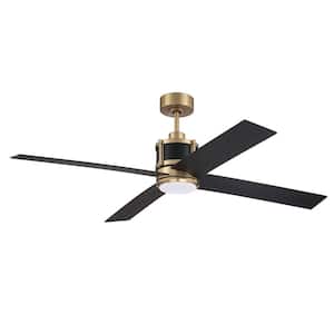 Gregory 56 in. Satin Brass/Flat Black Finish Ceiling Fan with Smart Wi-Fi Enabled Remote and Integrated LED Light