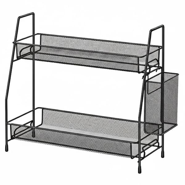 2-Shelf Black Freestanding Multi-Use Organizer for Bathroom Countertop, Kitchen Counter, Cabinet, Under Sink