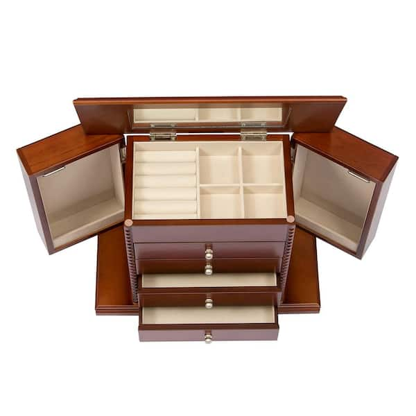 Large 4-Tier Original Wood Jewelry Box Velvet Lining Storage Organizer with  Drawers and Mirror