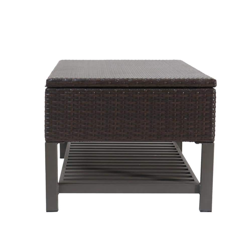 Madisyn Multibrown Wicker Outdoor Storage Bench with Shelf