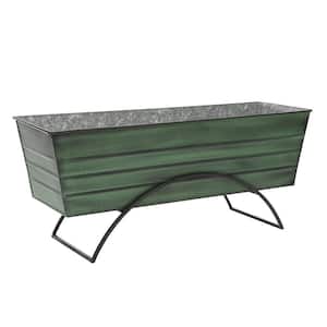 35.25 in. W Green Large Galvanized Steel Flower Box with Odette Stand