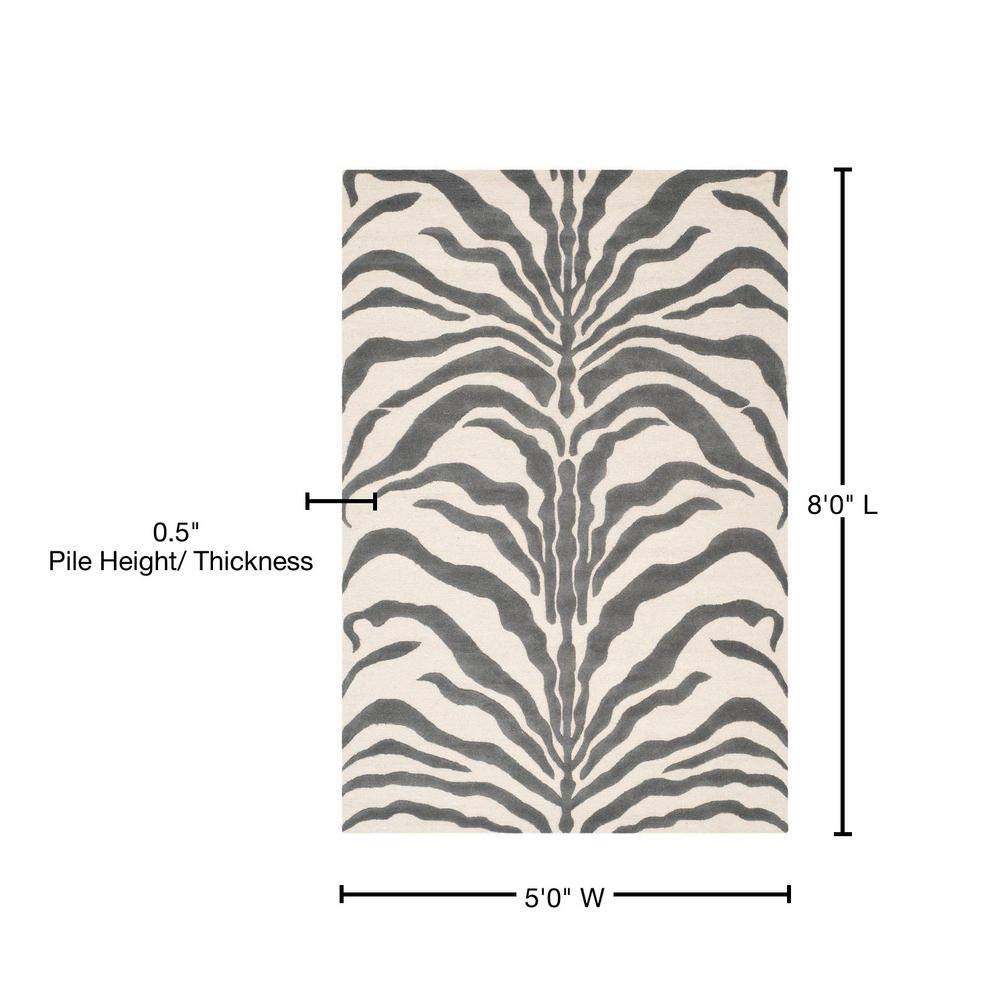 Ivory and Dark Grey Hand-Tufted Wool Area Rug