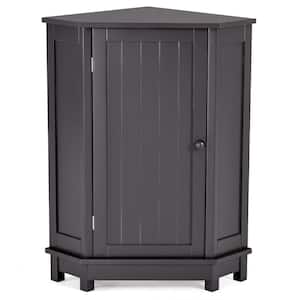 Bathroom Cabinet Triangle Corner Storage Cabinet with Adjustable Shelf Modern Style MDF Board in Black Brown