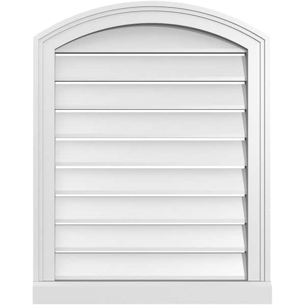 Ekena Millwork 22 in. x 26 in. Arch Top Surface Mount PVC Gable Vent: Decorative with Brickmould Sill Frame