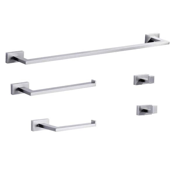 ALEASHA 5-Piece Bath Hardware Set with Towel Bar, Toilet Paper Holder, Hand Towel Holder and 2-Hooks in Brushed Nickel