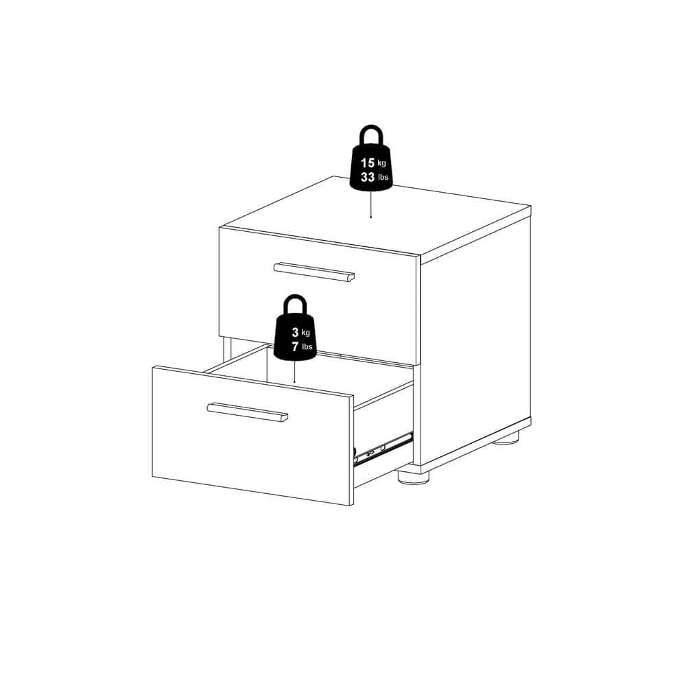 Loft Chic White 2-Drawer Contemporary Nightstand