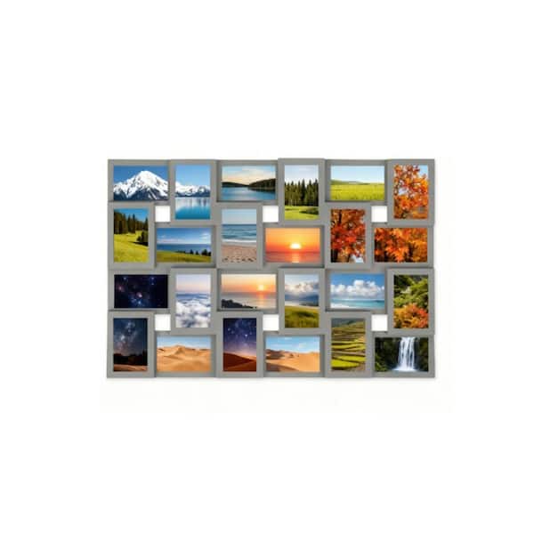 24 Opening 4 in. x 6 in. Gray Plastic Collage Frame for Wall Hanging