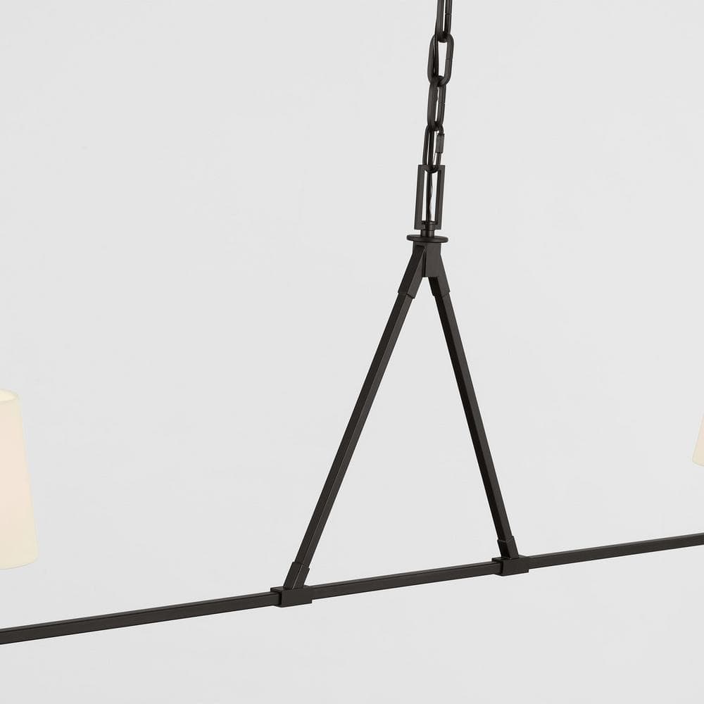 Perth Aged Iron 2-Light Chandelier with White Linen Shades