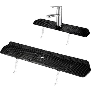 24 in. Black Faucet Mat Splash Catcher, Handle Drip Catcher Sink Front Tray for Kitchen Dish Drying Mats
