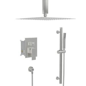 2-Spray Patterns with 1.8 GPM 16 in. Ceiling Mount Dual Shower Heads with Spray Shower Slide Bar in Brushed Nickel