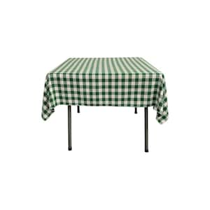 58 in. x 58 in. Square White and Hunter Green Polyester Gingham Checkered Tablecloth