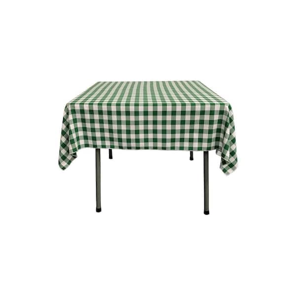 58 in. x 58 in. Square White and Hunter Green Polyester Gingham Checkered Tablecloth