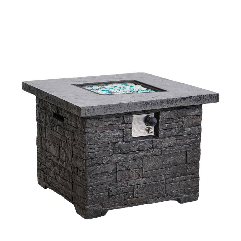 34.7 in. Outdoor Square Fire Table with Glass Wind Guard