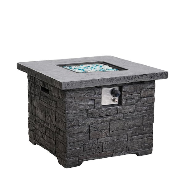 Unbranded 34.7 in. Outdoor Square Fire Table with Glass Wind Guard, 50,000 BTU Stainless Steel Burner, Free Lava Stones