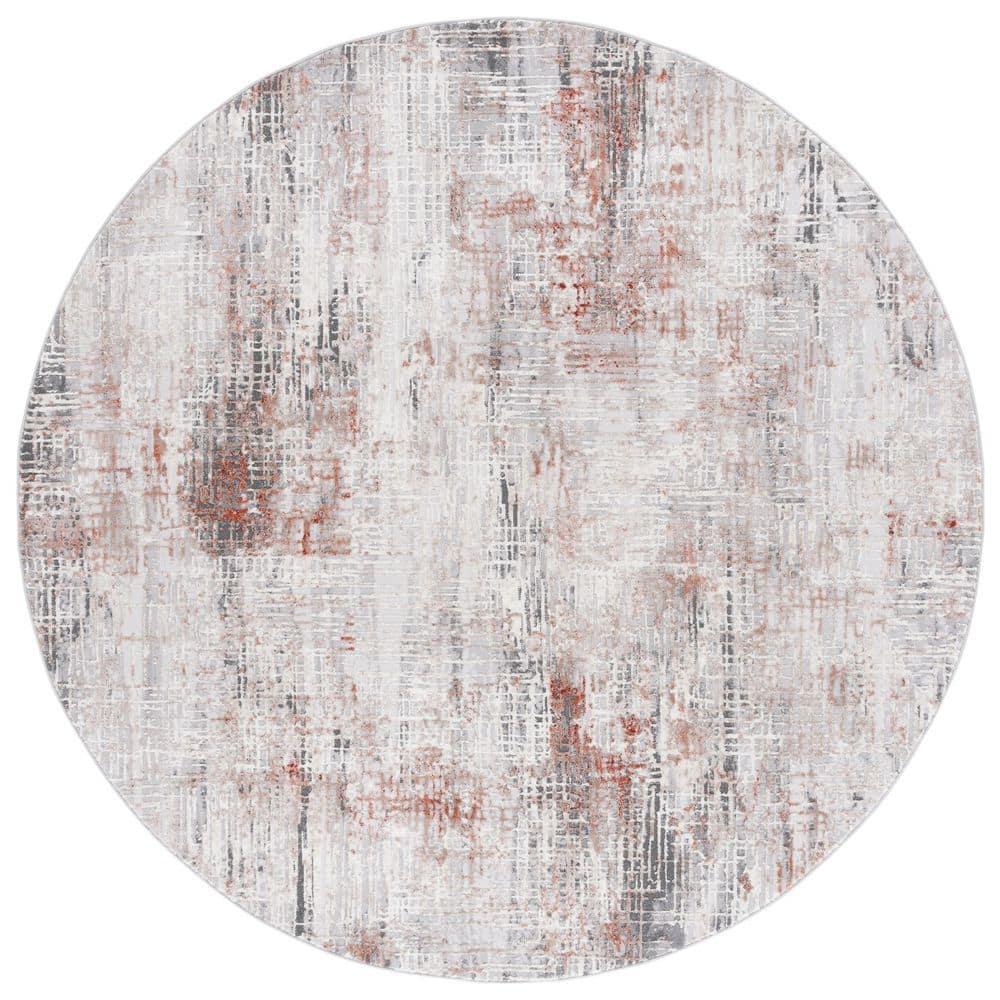 Olive Grey Rust Rug SAFAVIEH Vogue 7 ft. x 7 ft. Rust/Gray Distressed High-Low Round Area ...