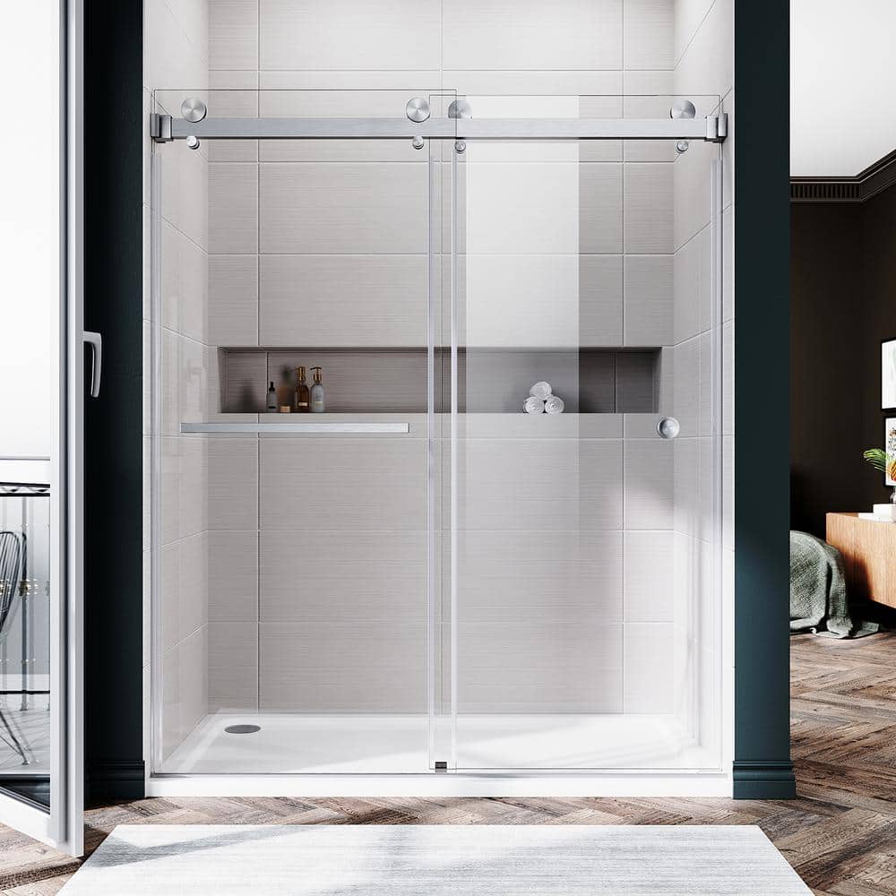 UKD01 56 to 60 in. W x 72 in. H Double Sliding Frameless Shower Door in Brushed Nickel, EnduroShield 3/8 in. Clear Glass price history on PriceWatchPro