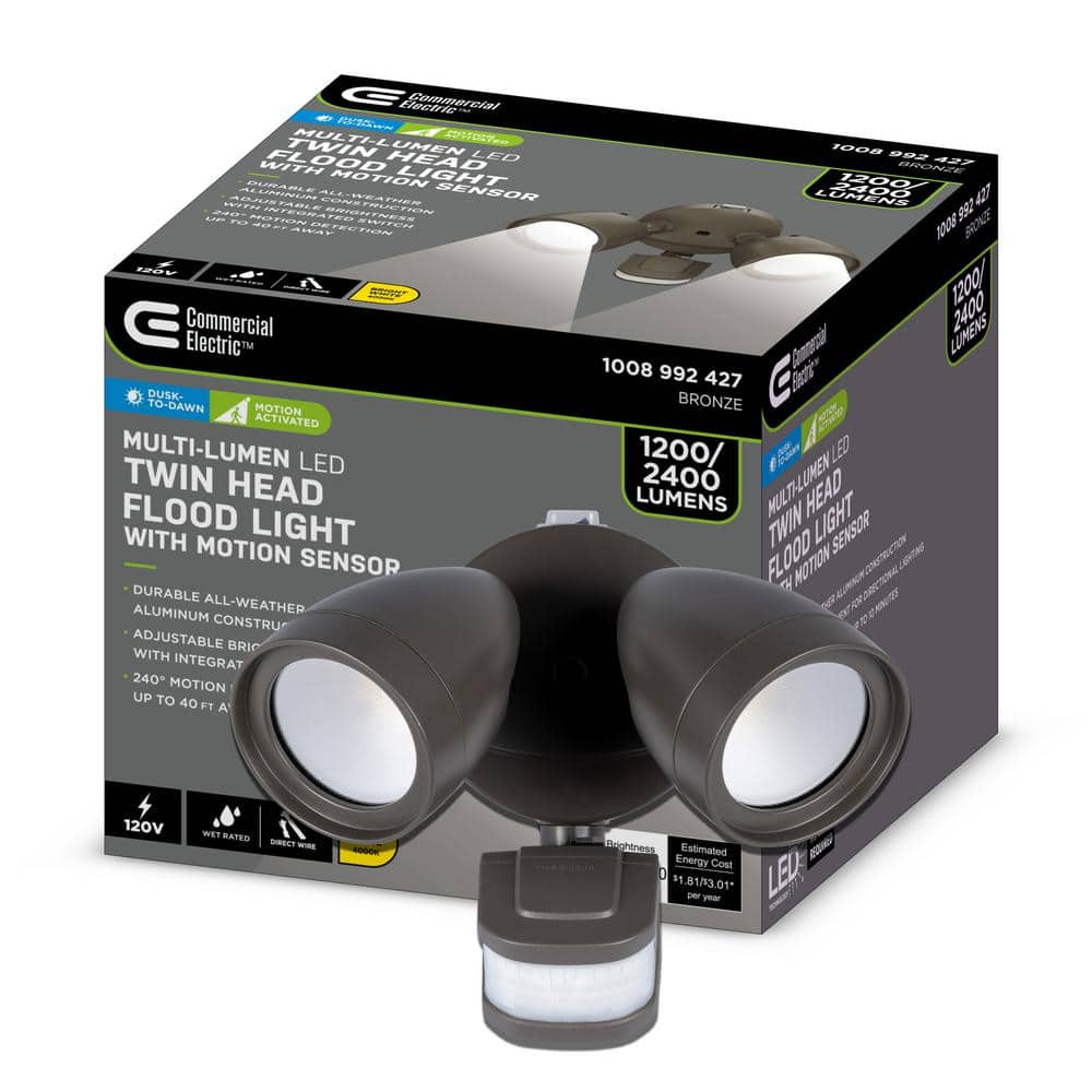 Bronze Motion Activated Twin Head LED Security Flood Light