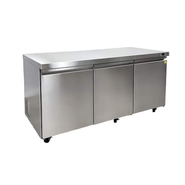 Elite Kitchen Supply 72 in. 16.6 cu. ft. Auto/Cycle Defrost Commercial 3-Door Undercounter Freezer EUC70F in Stainless-Steel