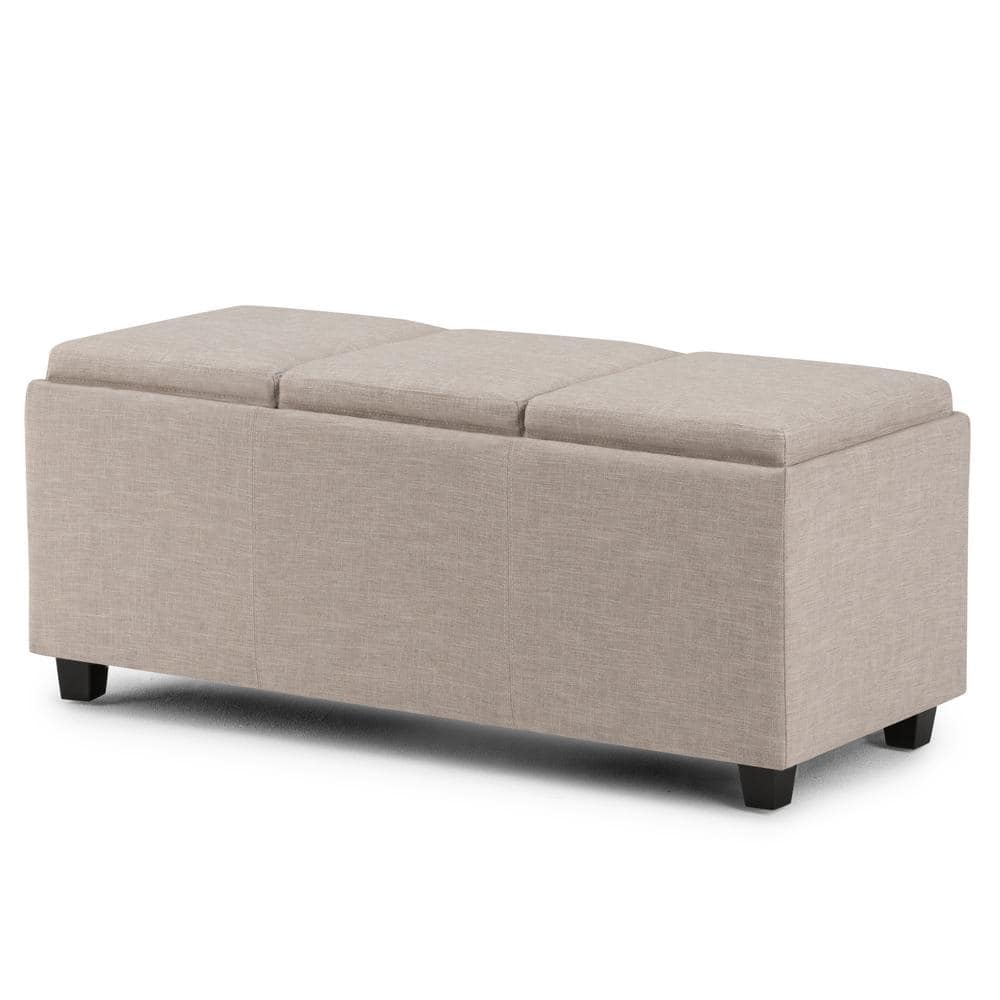 Avalon Natural Linen Look Large Storage Ottoman with Serving Trays