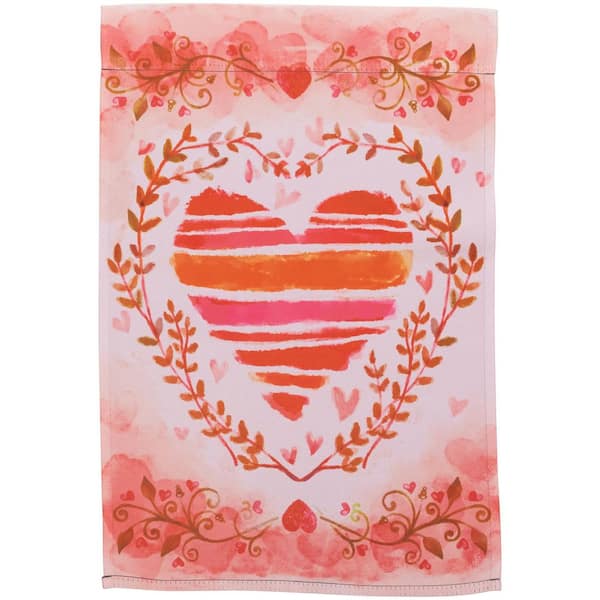 Watercolor Heart Valentine's Day Outdoor Garden Flag 18 in. x 12.5 in.