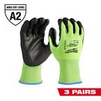 Large High Visibility Level 2 Cut Resistant Polyurethane Dipped Work Gloves (3-Pack)