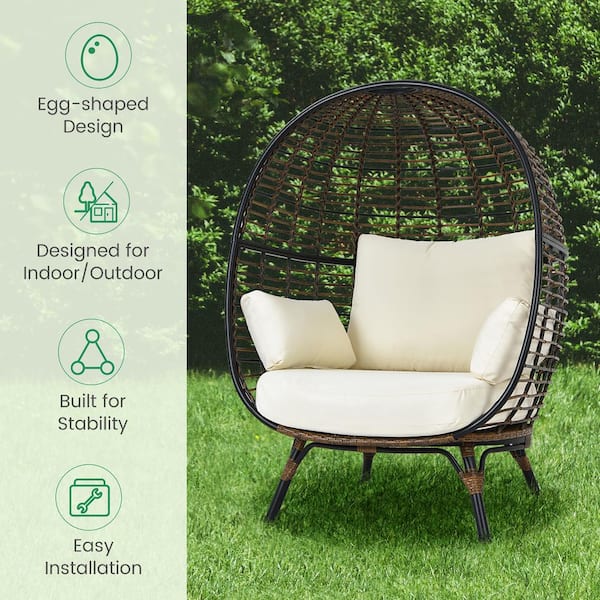 Costway Cushioned Wicker Outdoor Egg, Oversized Cushions For Outdoor Furniture
