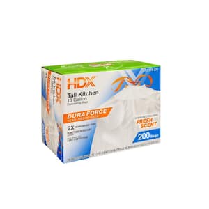 13 Gallon Reinforced Top Drawstring Fresh Scented Tall Kitchen Trash Bags with 20% PCR (200-Count)