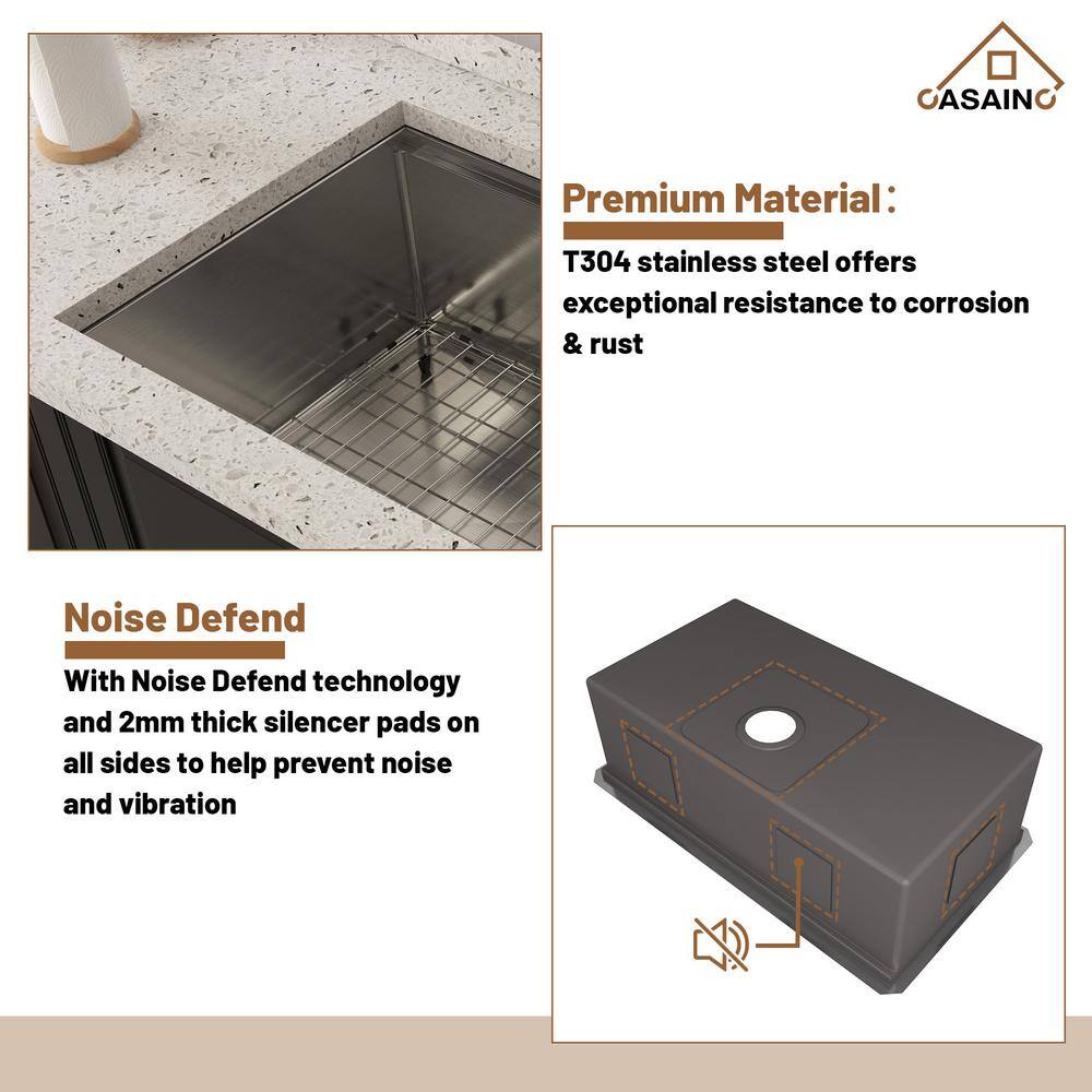 32" Brushed Stainless Steel Undermount Workstation Kitchen Sink