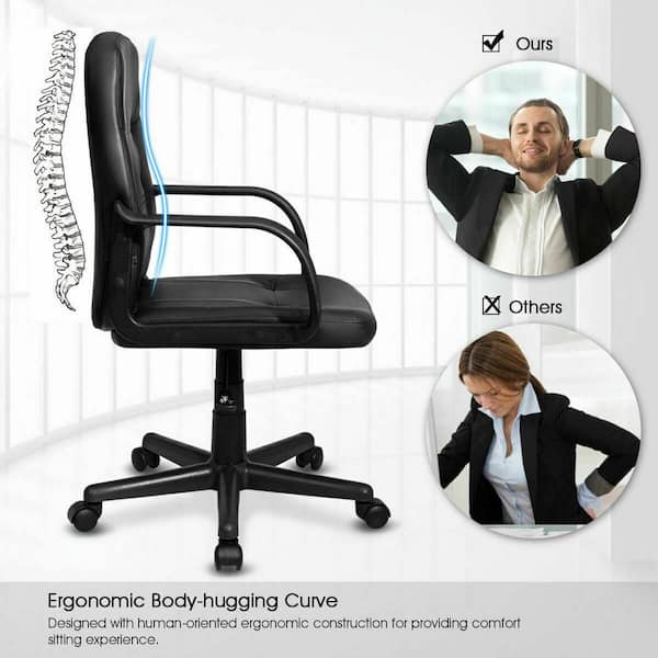 Costway Black PVC Mid-Back Executive Office Chair with Arms Costway Black PVC Mid-Back Executive Office Chair with Arms